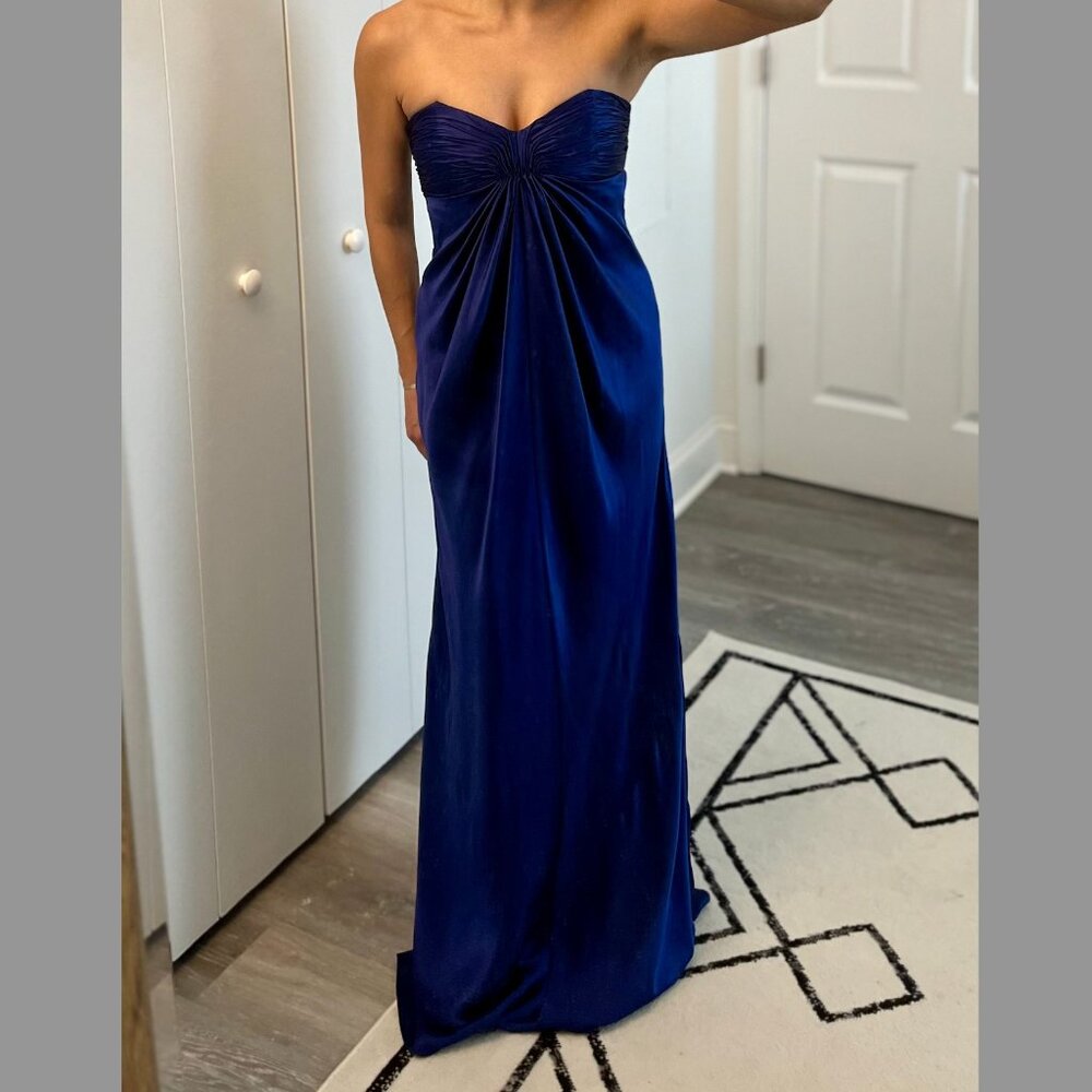 Laundry by Shelli Segal Navy Silk Strapless Gown